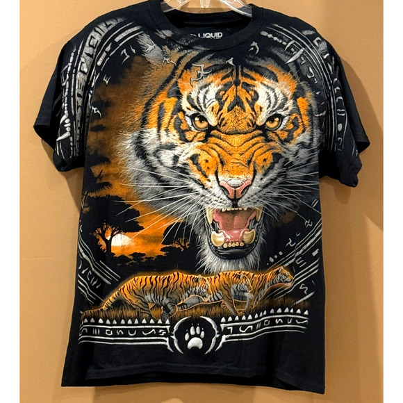 Liquid Blue Tribal TIGER Tee T Shirt Large All Over Print AOP Bengal Big Cat - Picture 1 of 7